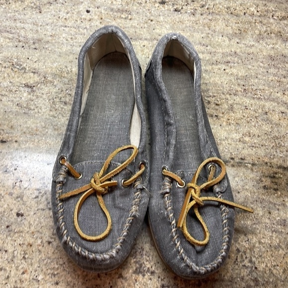 MINNETONKA canvas gray boat shoes size 7 - Picture 2 of 11